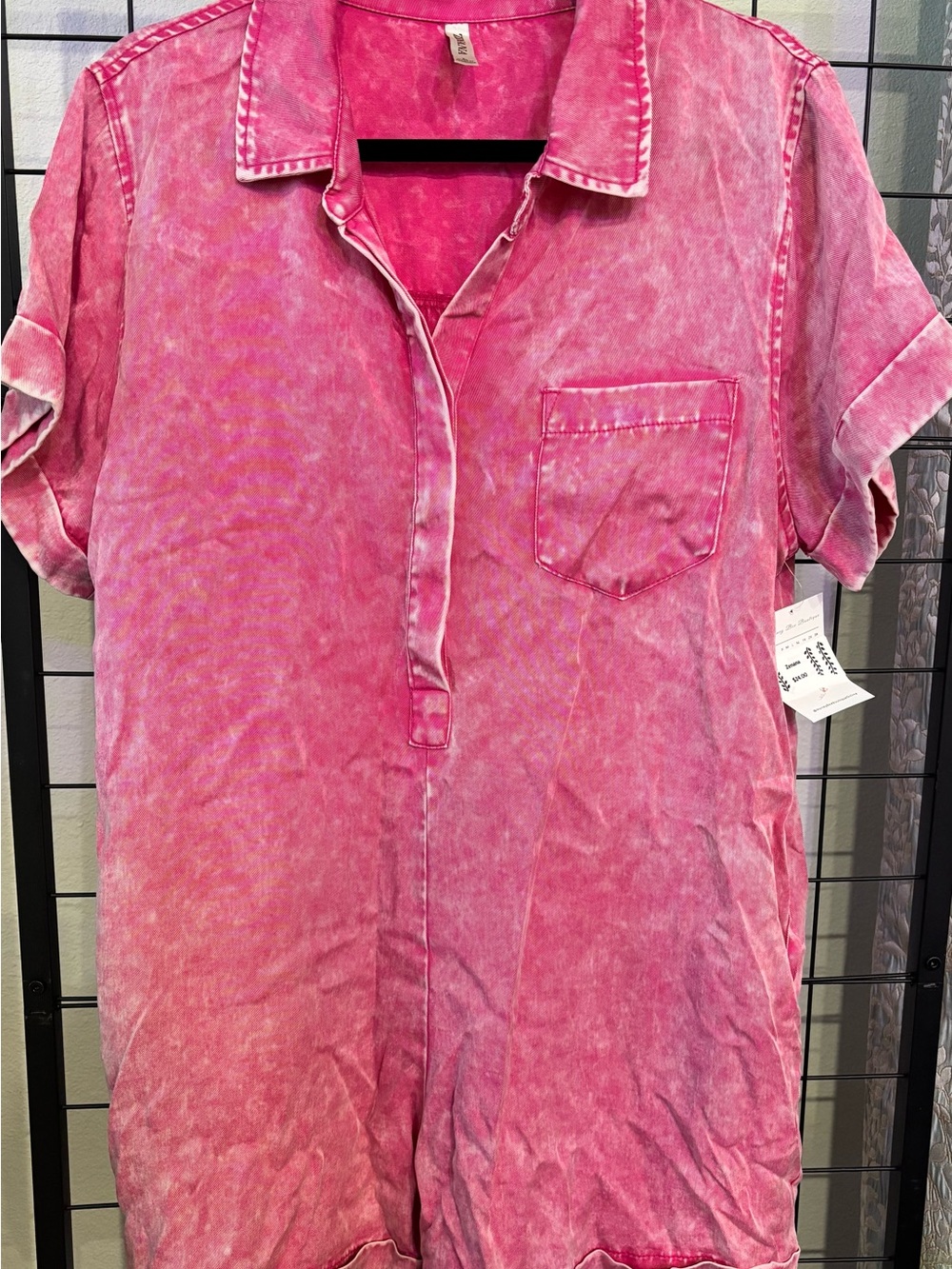 Zenana Pink Mineral-Wash Short Sleeve Romper